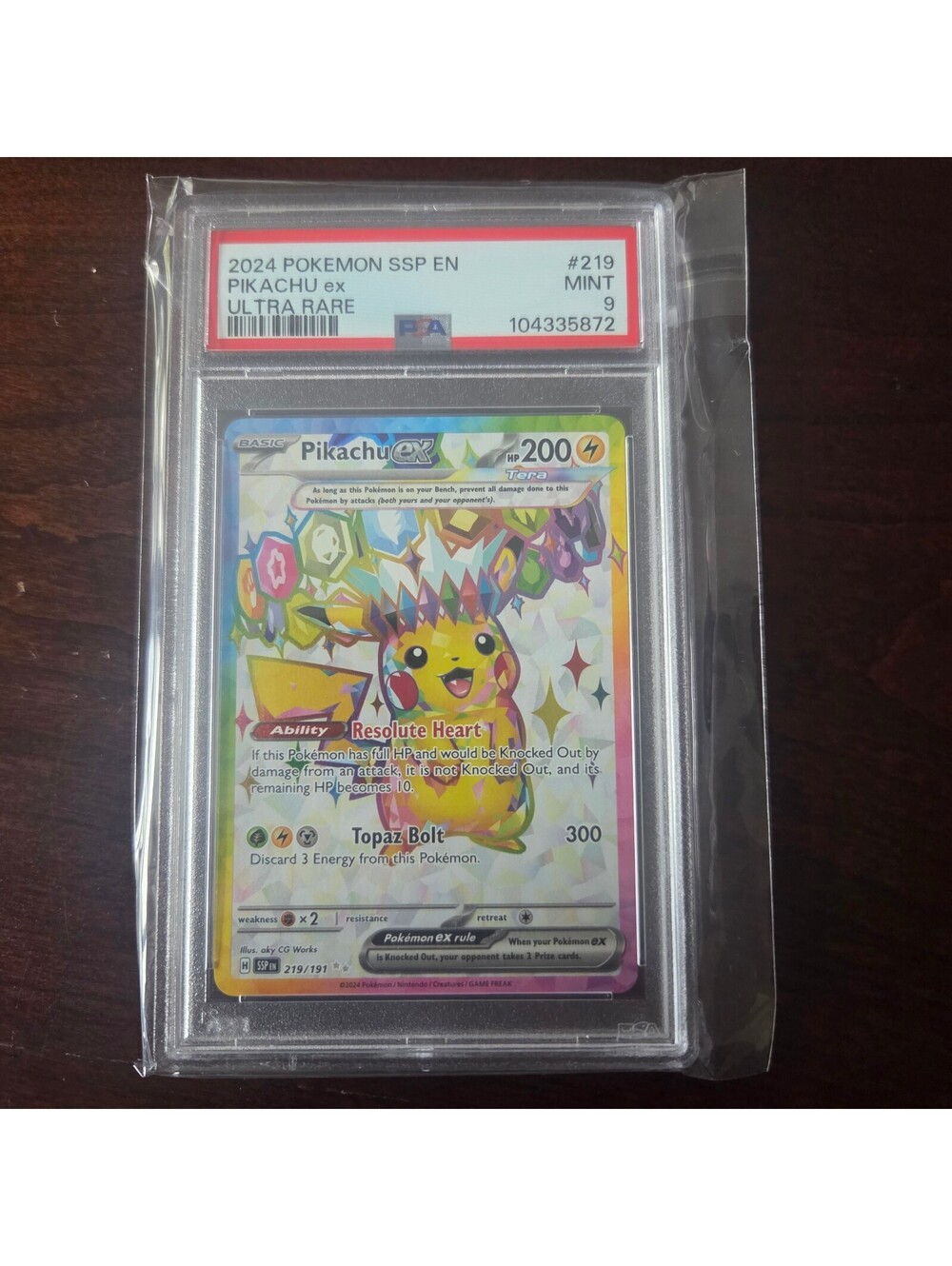 PSA 9 Pikachu ex 219 2024 Pokemon SSP EN Ultra Rare Card